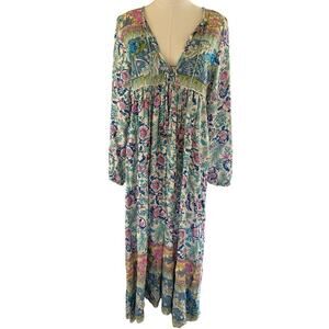 Lance Cade Boho Maxi Dress Floral Print Long Sleeve Small Festival Lagenlook